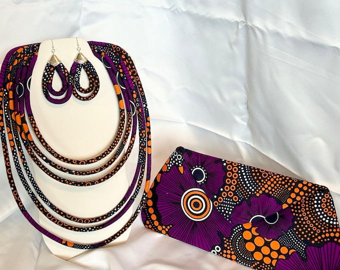 African Print Ankara Statement Necklace With Matching Clutch Bag