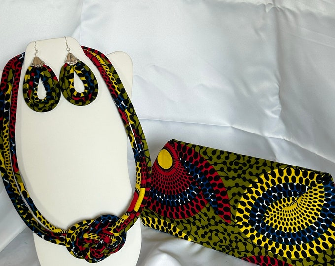 African Print Ankara Necklace With Matching Clutch Bag