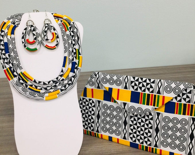 African Print Ankara Necklace With Matching Clutch Bag