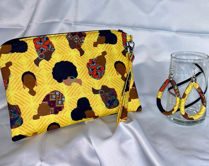 Ankara/African Print/Black History/African American/Ethnic Wristlet With Matching Earrings