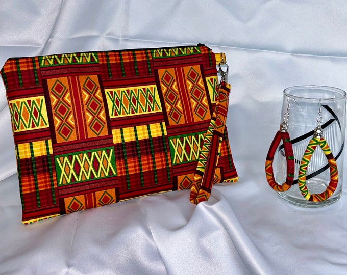 Ankara/African Print/Black History/African American/Ethnic Wristlet With Matching Earrings
