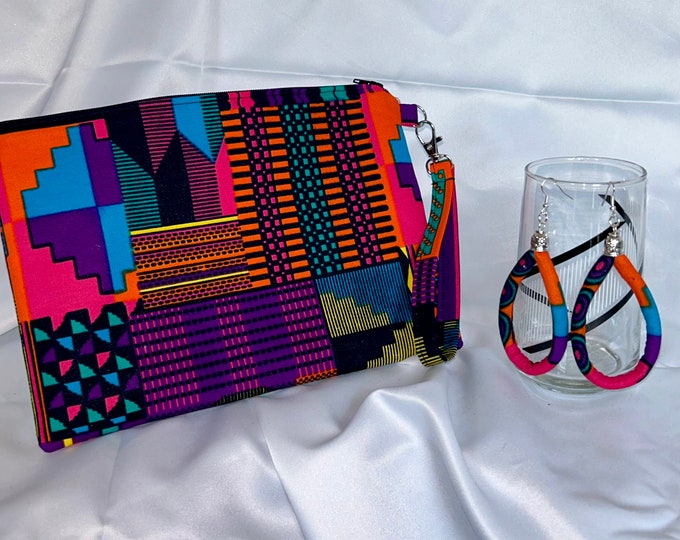 Ankara/African Print/Black History/African American/Ethnic Wristlet With Matching Earrings