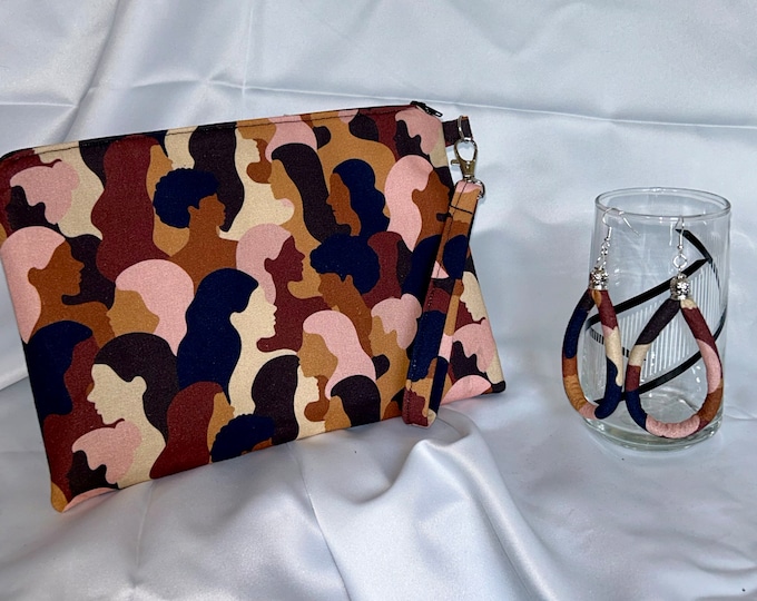 Ankara/African Print/Black History/African American/Ethnic Wristlet With Matching Earrings