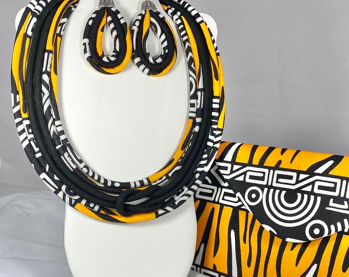 African Print/ Ankara/Statement Necklace With Matching Clutch Bag