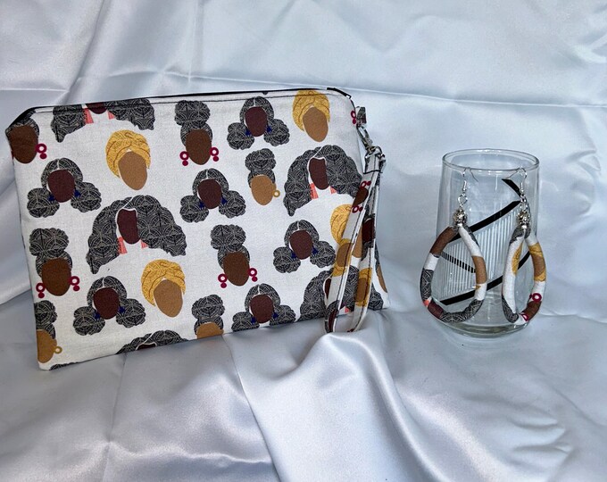 Ankara/African Print/Black History/African American/Ethnic Wristlet With Matching Earrings