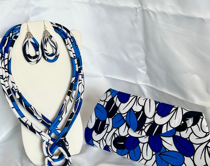African Print Ankara Statement Necklace With Matching Clutch Bag