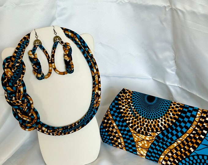 African Print Ankara Necklace With Matching Clutch Bag