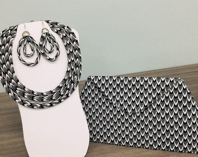 African Print Ankara Necklace With Matching Clutch Bag