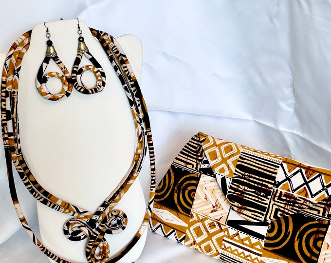 African Print Ankara Statement Necklace With Matching Clutch Bag