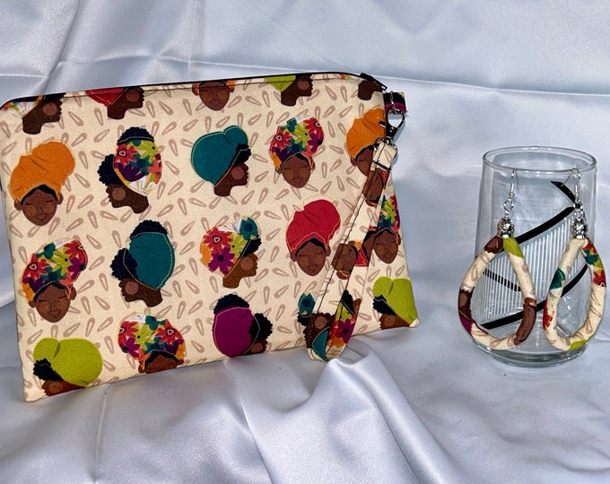 Ankara/African Print/Black History/African American/Ethnic Wristlet With Matching Earrings