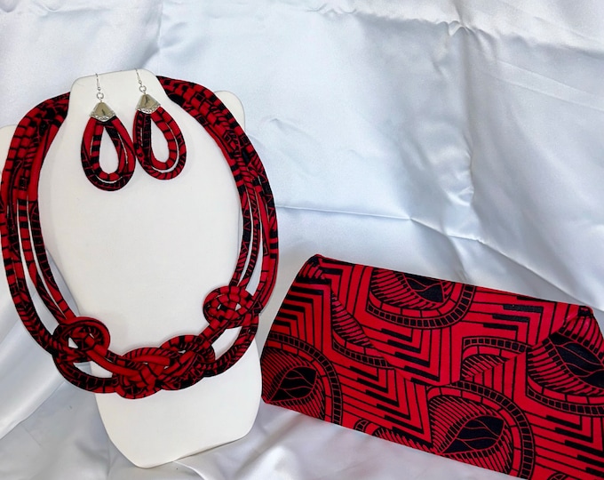 African Print /Ankara/Statement Ethnic Necklace With Matching Clutch Bag