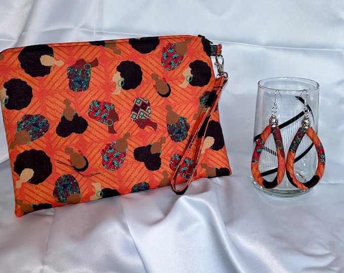 Ankara/African Print/Black History/African American/Ethnic Wristlet With Matching Earrings