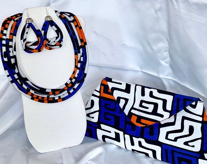African Print Ankara Chocker Necklace With Matching Clutch Bag