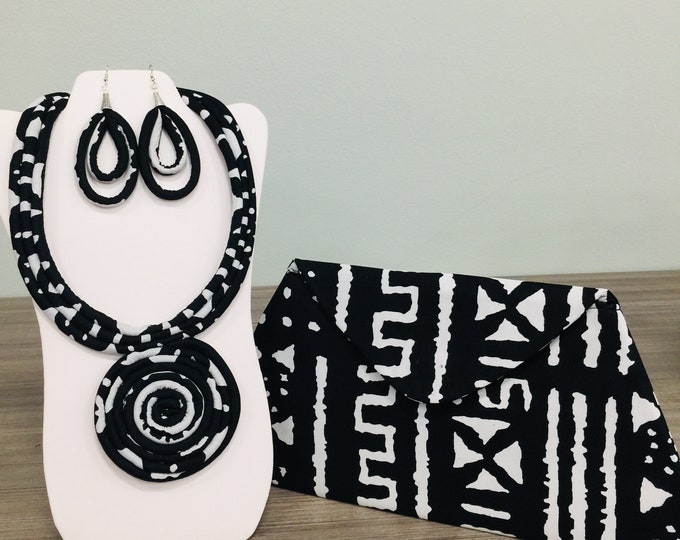 African Print Ankara Necklace With Matching Clutch Bag