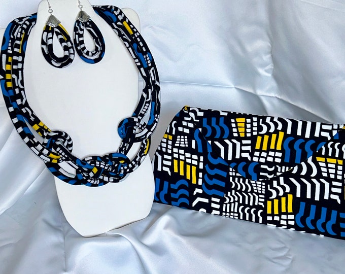 African Print /Ankara/Statement Ethnic Necklace With Matching Clutch Bag