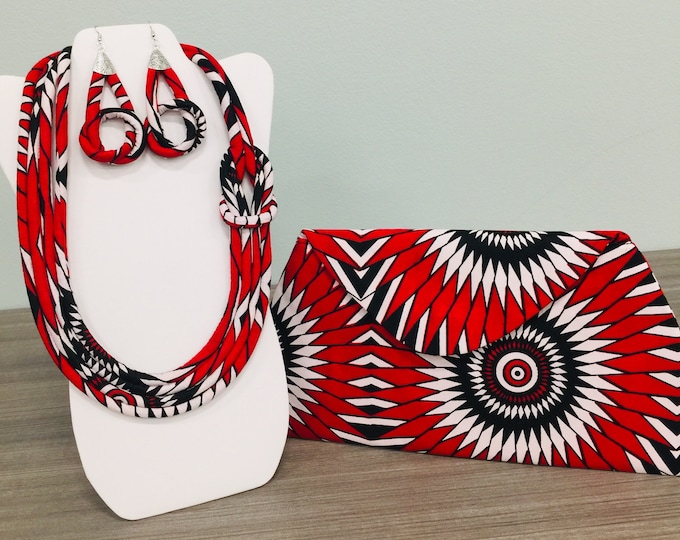 African Print Ankara Necklace With Matching Clutch Bag