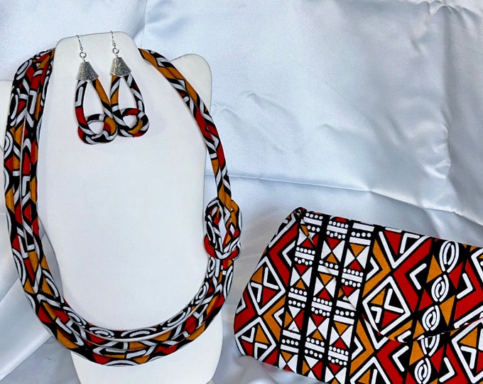 African Print /Ankara/Statement Ethnic Necklace With Matching Clutch Bag
