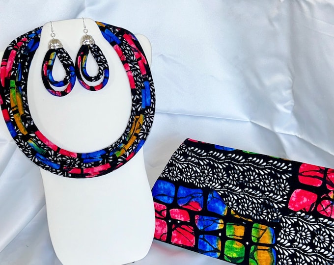 African Print Ankara Chocker Necklace With Matching Clutch Bag