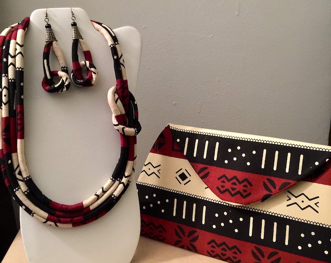 African Print Ankara Necklace With Matching Clutch Bag