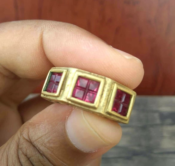 Unique Vintage red ruby and brass handmade ring .… - image 8