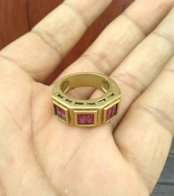 Unique Vintage red ruby and brass handmade ring .… - image 2