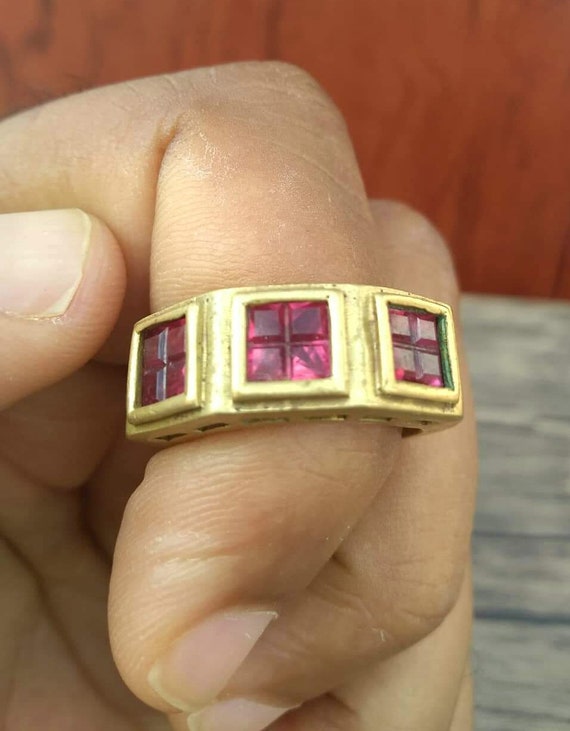 Unique Vintage red ruby and brass handmade ring .… - image 7