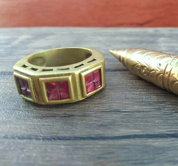 Unique Vintage red ruby and brass handmade ring .… - image 6