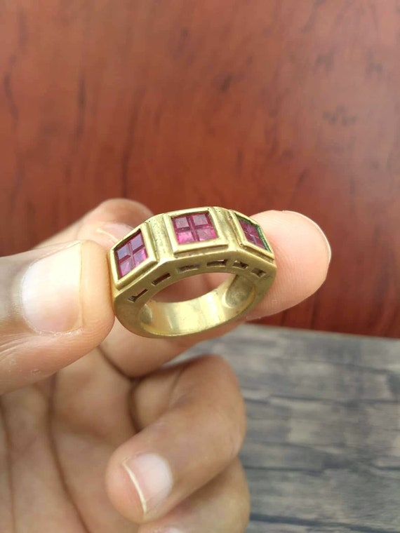 Unique Vintage red ruby and brass handmade ring .… - image 3