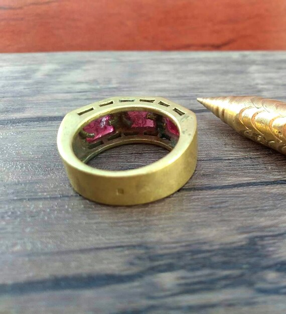 Unique Vintage red ruby and brass handmade ring .… - image 5