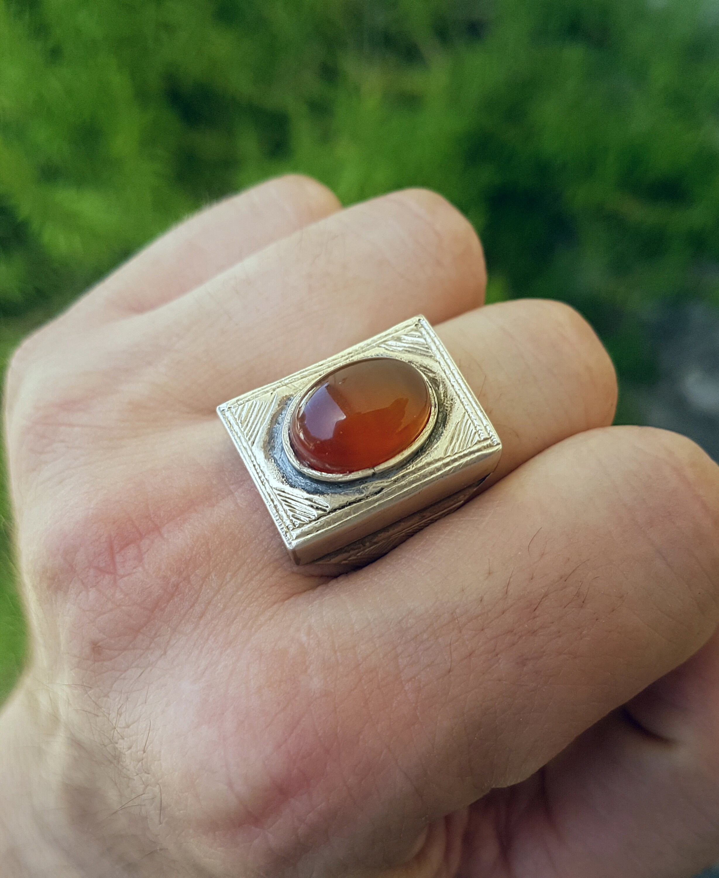 Unique Size 10 Mens Ring. Vintage Handmade Berber Tribal. Genuine Aqeeq