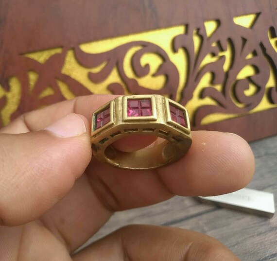 Unique Vintage red ruby and brass handmade ring .… - image 10