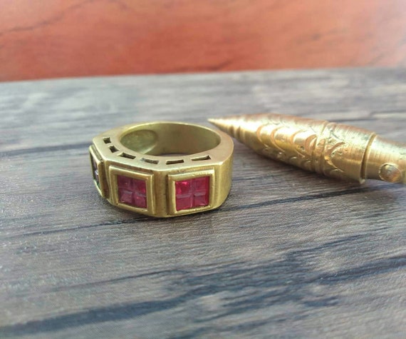 Unique Vintage red ruby and brass handmade ring .… - image 9
