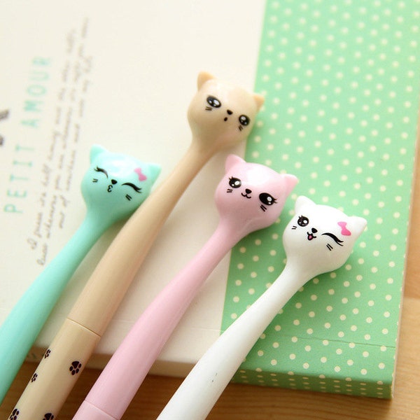 Set of 4 Cat Pens / Very Cute and Pretty Cat Pens in 4 Different Colours / Kitty Cat Pens