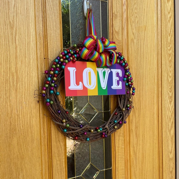 LGBTQ Pride Wreath, Pride Love Door Decor, Pride Month Décor, Rainbow Design