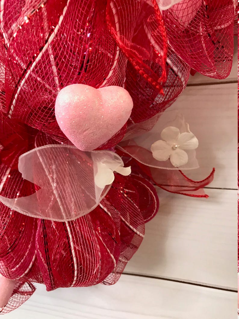 Valentine Day Wreath Heart Shaped Mesh Wreath Etsy