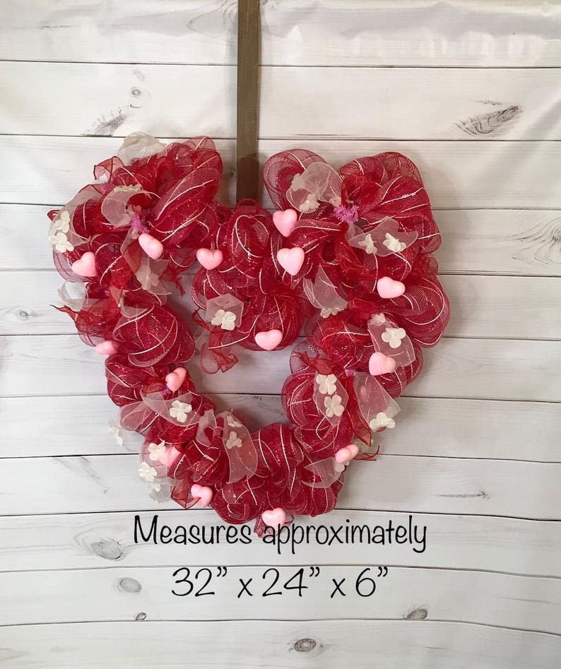 Valentine Day Wreath Heart Shaped Mesh Wreath Etsy