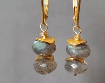 Gold Vermeil Labradorite Dangle Earrings: Simple Sophisticated Design