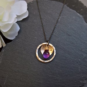 Amethyst pendant necklace, Amethyst necklace, Silver circle pendant necklace, gold pendant necklace, Amethyst jewelry, February birthstone image 1