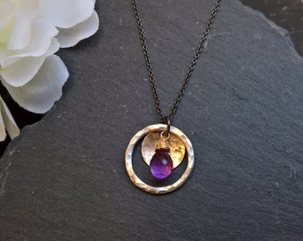 Amethyst pendant necklace, Amethyst necklace, Silver circle pendant necklace, gold pendant necklace, Amethyst jewelry, February birthstone