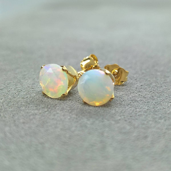 Opal stud earrings gold filled or sterling silver, Opal earrings stud, October birthday gift, October birthstone, gemstone stud earrings