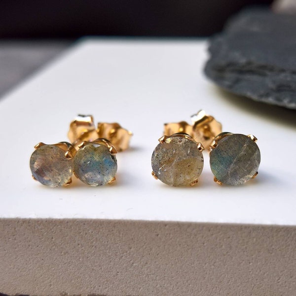 Labradorite earrings stud, Labradorite stud earrings gold filled, Labradorite studs, gemstone stud earrings, dainty studs, sizes 5mm or 6mm