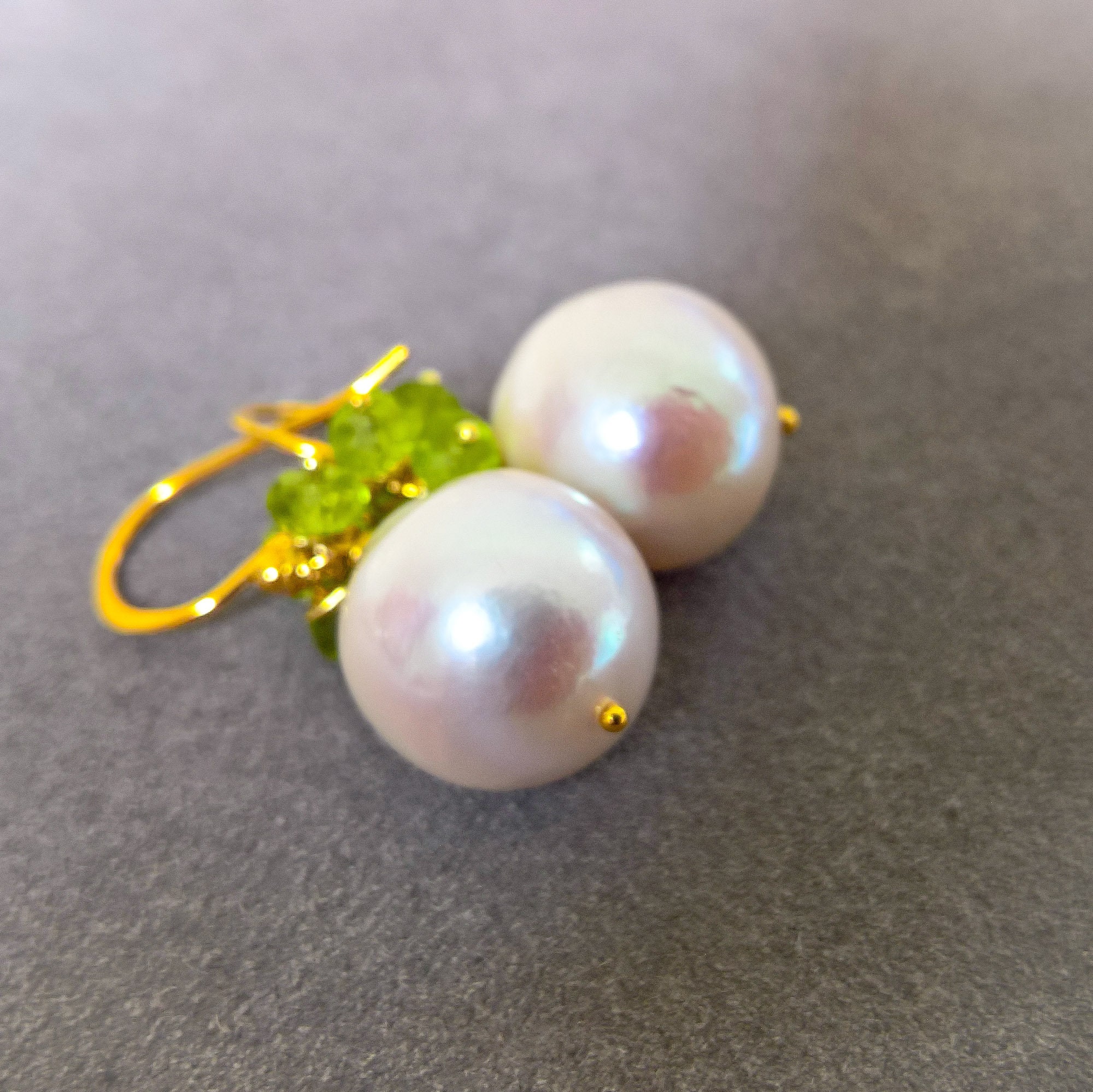Pearl Drop Earrings Gold Vermeil Peridot Earrings Gemstone | Etsy UK