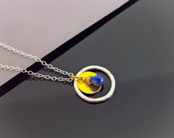 Lapis lazuli necklace sterling silver dainty, circle necklace silver, lapis lazuli pendant necklace, something blue necklace, mum gift idea