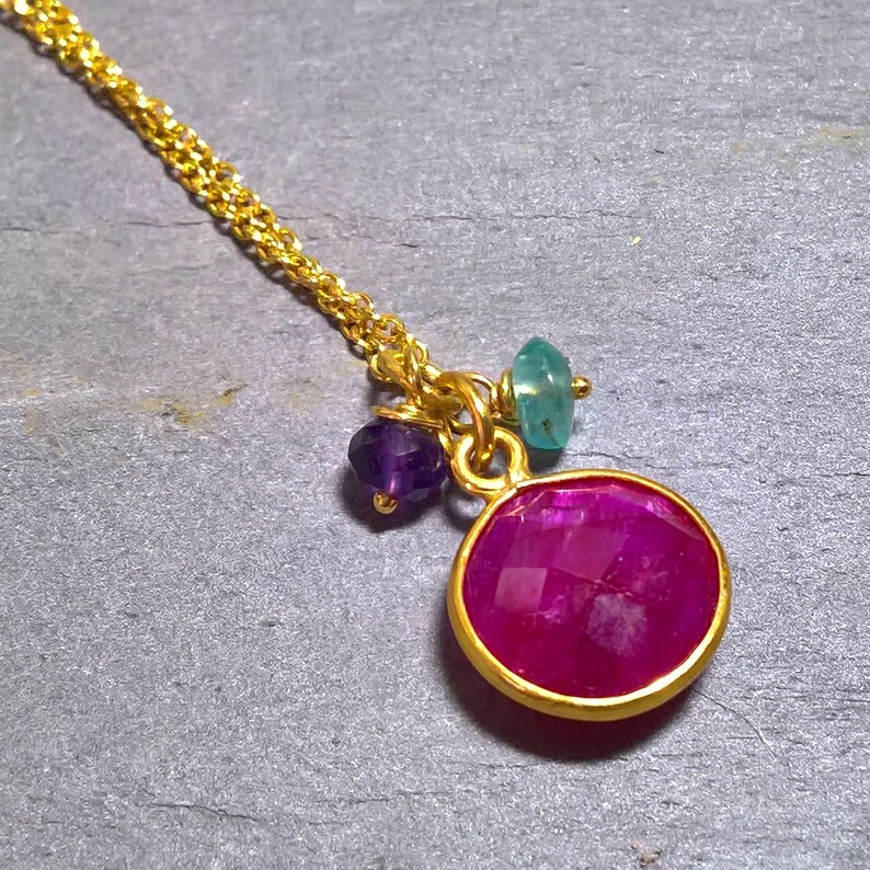 Genuine Ruby Pendant Necklace Ruby Necklace Gold Ruby Etsy