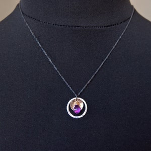 Amethyst pendant necklace, Amethyst necklace, Silver circle pendant necklace, gold pendant necklace, Amethyst jewelry, February birthstone image 4