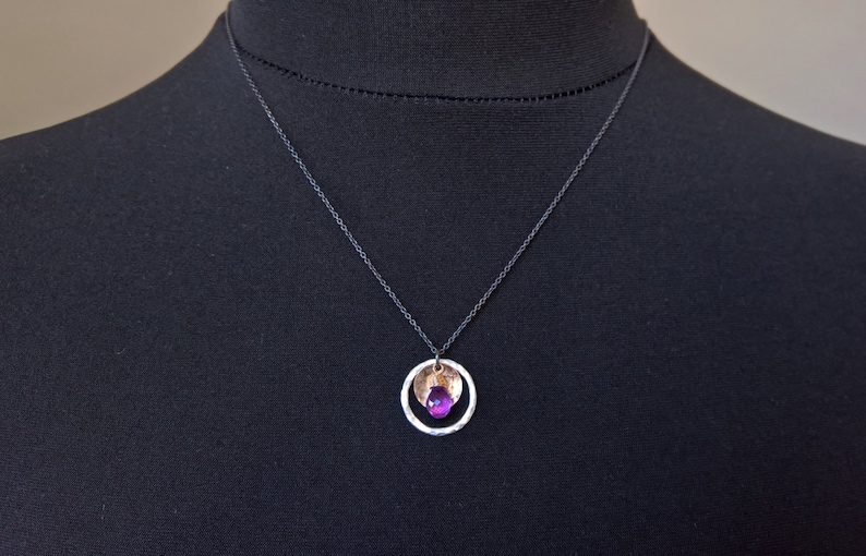 Amethyst pendant necklace, Amethyst necklace, Silver circle pendant necklace, gold pendant necklace, Amethyst jewelry, February birthstone image 4