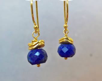 Lapis lazuli drop earrings gold, lapis earrings, Mothers Day Gift for wife, dainty lapis earrings gold, navy blue dangle earrings,