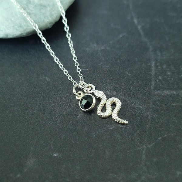 Sterling Silver Snake Pendant Necklace: Black Onyx, Leo Jewelry