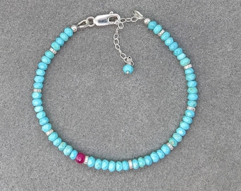Turquoise Sterling Silver Bracelet: Adjustable December Birthstone Jewelry