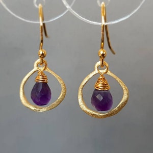 Amethyst earrings gold vermeil, Amethyst earrings dangle, Amethyst hoops, February birthstone earrings, February birthday gift, drop earring